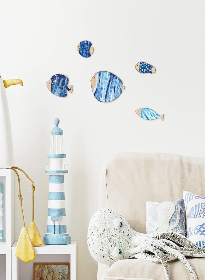Putuo Decor Putuo Nautical Beach Wall Decor - Wooden Fish Sculpture for Lake House, Ocean Decor, Vintage Blue Fish Ornaments for Home, Bathroom, Bedroom, Kids Room (6.5 in) - Image 5